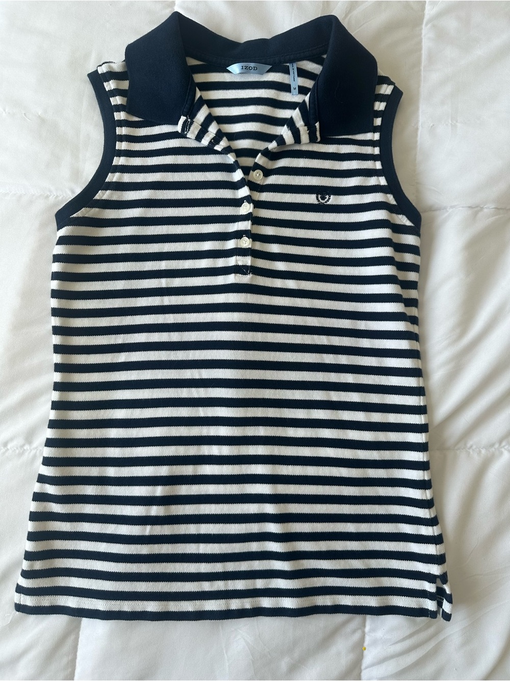 Women’s Classic Navy Stripe Polo 100% Cotton Size M Old Money Aesthetic